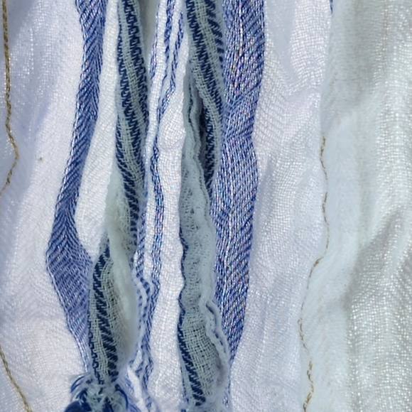 SURF GYPSY BOHO STYLE CROP COVER UP. OR TOP WHITE WITH BLUE AND GOLD STRIPES - Picture 10 of 10